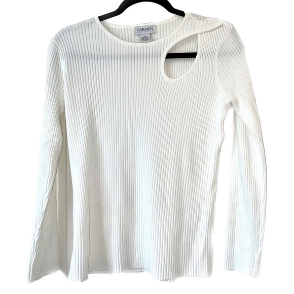Carmen Marc Valvo Peek-a-boo Keyhole Knit Blouse White Size M - Picture 1 of 5
